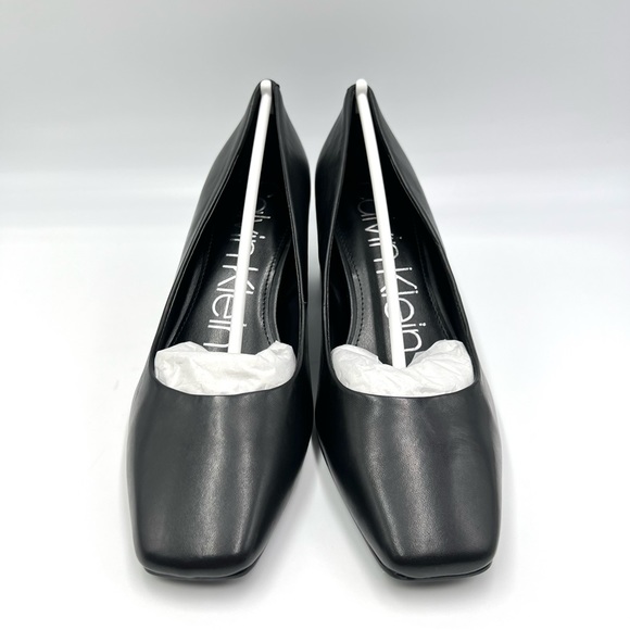 Calvin Klein Womens Alanta 2 Black Leather Square Toe Classic Pumps Heels Shoes - Picture 3 of 14